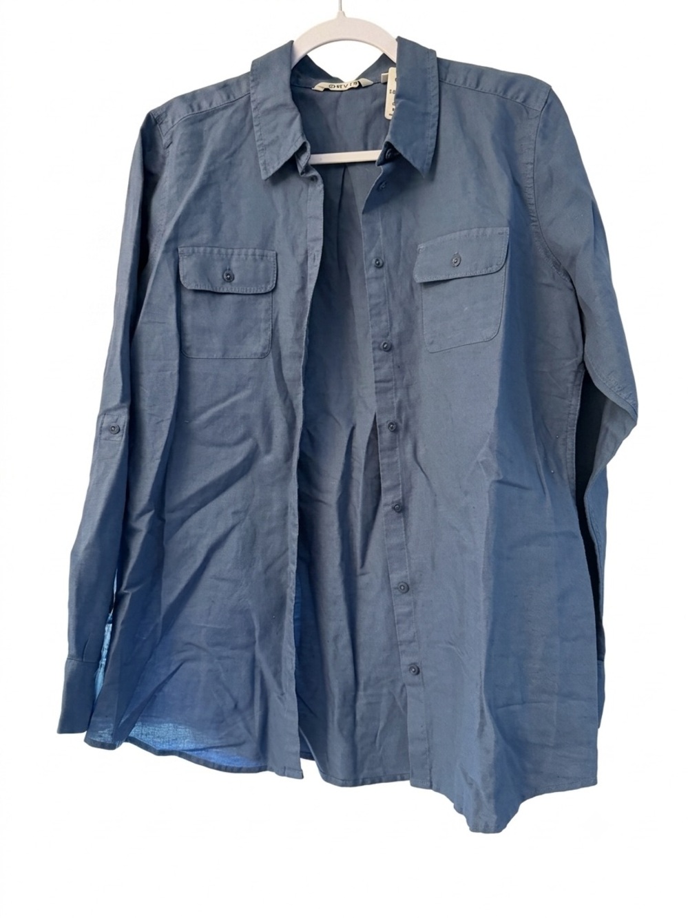 Orvis Blue Linen Blend Button- Down Long Sleeve Shirt